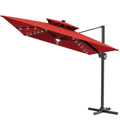 11 x 9 ft. Aluminum Dual Top Cantilever Patio Umbrella with LED Lights and Base Options