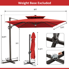 11 x 9 ft. Aluminum Dual Top Cantilever Patio Umbrella with LED Lights and Base Options