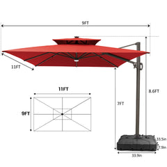 11 x 9 ft. Aluminum Dual Top Cantilever Patio Umbrella with LED Lights and Base Options