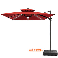 11 x 9 ft. Aluminum Dual Top Cantilever Patio Umbrella with LED Lights and Base Options