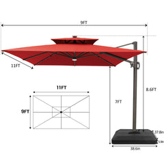 11 x 9 ft. Aluminum Dual Top Cantilever Patio Umbrella with LED Lights and Base Options