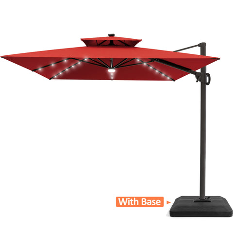 11 x 9 ft. Aluminum Dual Top Cantilever Patio Umbrella with LED Lights and Base Options