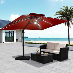 11 x 9 ft. Aluminum Dual Top Cantilever Patio Umbrella with LED Lights and Base Options