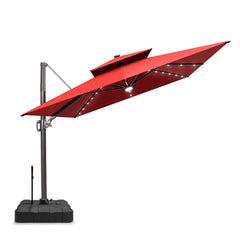 11 x 9 ft. Aluminum Dual Top Cantilever Patio Umbrella with LED Lights and Base Options