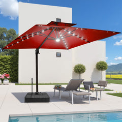 11 x 9 ft. Aluminum Dual Top Cantilever Patio Umbrella with LED Lights and Base Options