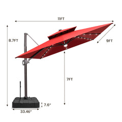 11 x 9 ft. Aluminum Dual Top Cantilever Patio Umbrella with LED Lights and Base Options