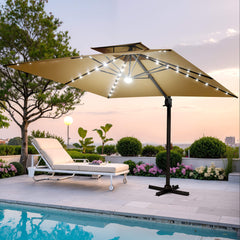 11 x 9 ft. Aluminum Dual Top Cantilever Patio Umbrella with LED Lights and Base Options