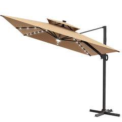 11 x 9 ft. Aluminum Dual Top Cantilever Patio Umbrella with LED Lights and Base Options