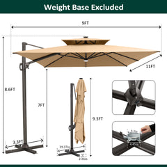 11 x 9 ft. Aluminum Dual Top Cantilever Patio Umbrella with LED Lights and Base Options