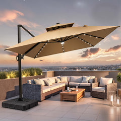 11 x 9 ft. Aluminum Dual Top Cantilever Patio Umbrella with LED Lights and Base Options