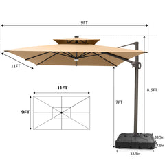 11 x 9 ft. Aluminum Dual Top Cantilever Patio Umbrella with LED Lights and Base Options