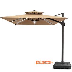 11 x 9 ft. Aluminum Dual Top Cantilever Patio Umbrella with LED Lights and Base Options