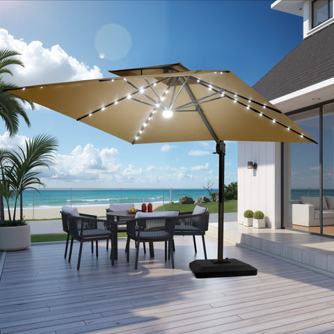 11 x 9 ft. Aluminum Dual Top Cantilever Patio Umbrella with LED Lights and Base Options