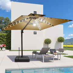 11 x 9 ft. Aluminum Dual Top Cantilever Patio Umbrella with LED Lights and Base Options