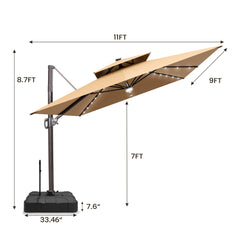 11 x 9 ft. Aluminum Dual Top Cantilever Patio Umbrella with LED Lights and Base Options