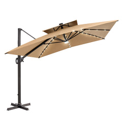 12 x 9 ft. Aluminum Double Top Cantilever Patio Umbrella with LED Lights and Base Options