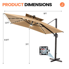 12 x 9 ft. Aluminum Double Top Cantilever Patio Umbrella with LED Lights and Base Options