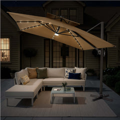 12 x 9 ft. Aluminum Double Top Cantilever Patio Umbrella with LED Lights and Base Options