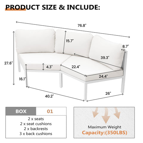 Pellebant Aluminum Outdoor Curved Sectional Sofa 2-Seater