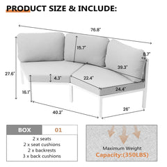 Aluminum Outdoor Curved Sectional Sofa 2-Seater