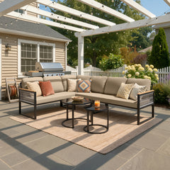 Modular Outdoor Wicker Sectional Sofa with Nesting Table and Cushions