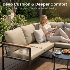 Modular Outdoor Wicker Sectional Sofa with Nesting Table and Cushions