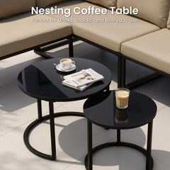 Modular Outdoor Wicker Sectional Sofa with Nesting Table and Cushions