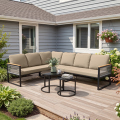 Modular Outdoor Wicker Sectional Sofa with Nesting Table and Cushions