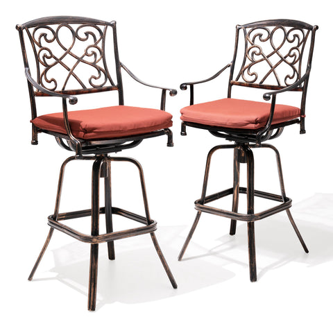 Pellebant Cast Aluminum Swivel Outdoor Bar Stools with Sunbrella Cushion Set of 2