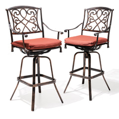 Cast Aluminum Outdoor Swivel Bar Stools with Sunbrella Cushion, Set of 2