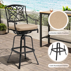 Cast Aluminum Outdoor Swivel Bar Stools with Sunbrella Cushion, Set of 2