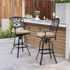 Cast Aluminum Outdoor Swivel Bar Stools with Sunbrella Cushion, Set of 2