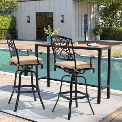 Pellebant Cast Aluminum Swivel Outdoor Bar Stools with Sunbrella Cushion Set of 2
