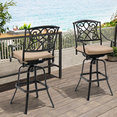 Pellebant Cast Aluminum Swivel Outdoor Bar Stools with Sunbrella Cushion Set of 2
