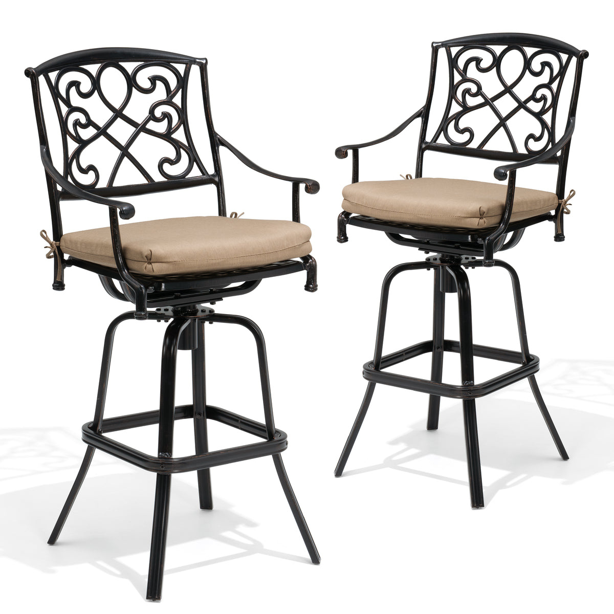 Pellebant Cast Aluminum Swivel Outdoor Bar Stools with Sunbrella Cushion Set of 2