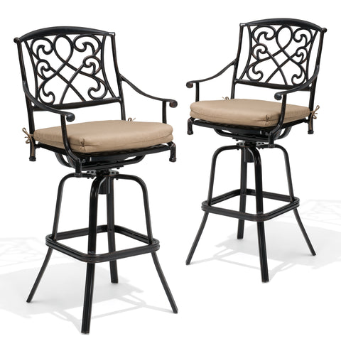 Pellebant Cast Aluminum Swivel Outdoor Bar Stools with Sunbrella Cushion Set of 2