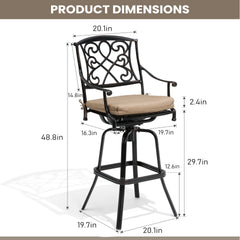 Cast Aluminum Outdoor Swivel Bar Stools with Sunbrella Cushion, Set of 2