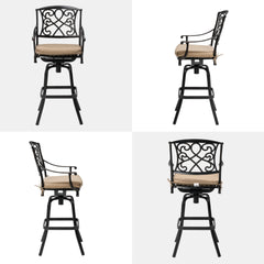 Cast Aluminum Outdoor Swivel Bar Stools with Sunbrella Cushion, Set of 2