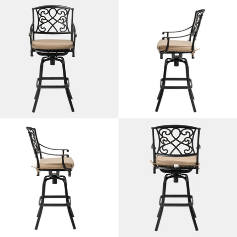 Pellebant Cast Aluminum Swivel Outdoor Bar Stools with Sunbrella Cushion Set of 2