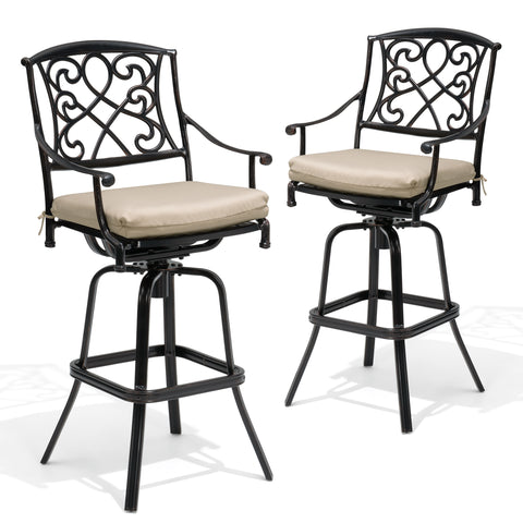 Pellebant Cast Aluminum Swivel Outdoor Bar Stools with Sunbrella Cushion Set of 2