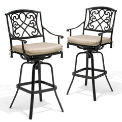 Cast Aluminum Outdoor Swivel Bar Stools with Sunbrella Cushion, Set of 2