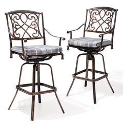 Cast Aluminum Outdoor Swivel Bar Stools with Sunbrella Cushion, Set of 2