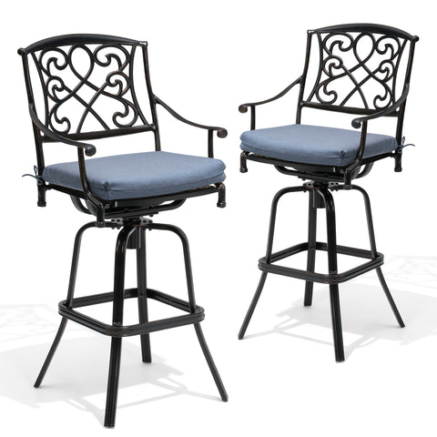 Pellebant Cast Aluminum Swivel Outdoor Bar Stools with Sunbrella Cushion Set of 2