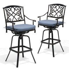 Cast Aluminum Outdoor Swivel Bar Stools with Sunbrella Cushion, Set of 2