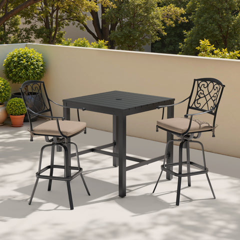 Pellebant Cast Aluminum Swivel Outdoor Bar Stools with Sunbrella Cushion Set of 2