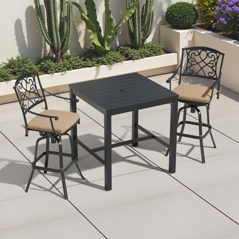 Pellebant Cast Aluminum Swivel Outdoor Bar Stools with Sunbrella Cushion Set of 2