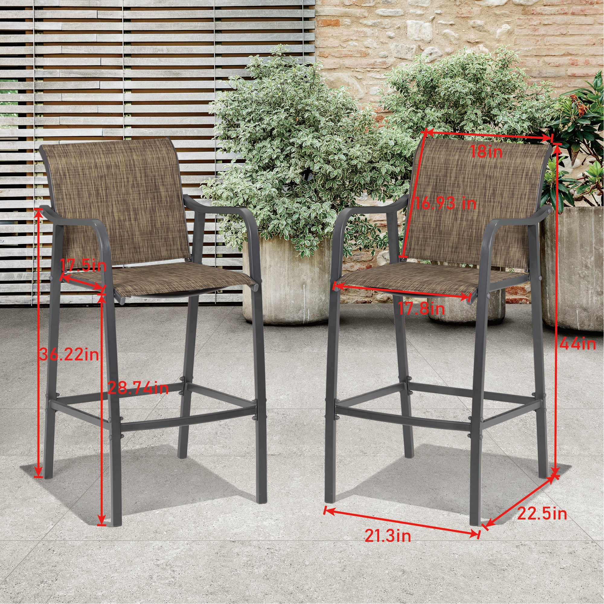 Pellebant Set of 2 Lightweight Outdoor Patio Bar Stools