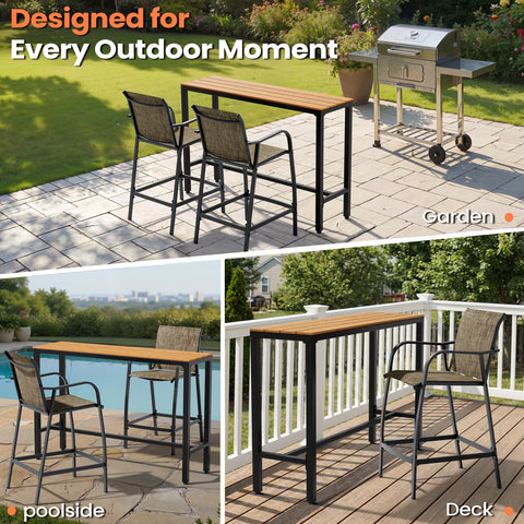 Pellebant Outdoor Bar Stools Set of 2 with Textilene Seat