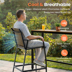 Outdoor Bar Stools with Textilene Seat, Set of 2