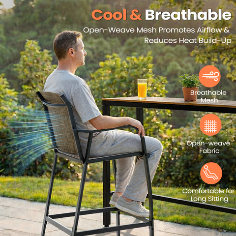 Pellebant Outdoor Bar Stools Set of 2 with Textilene Seat